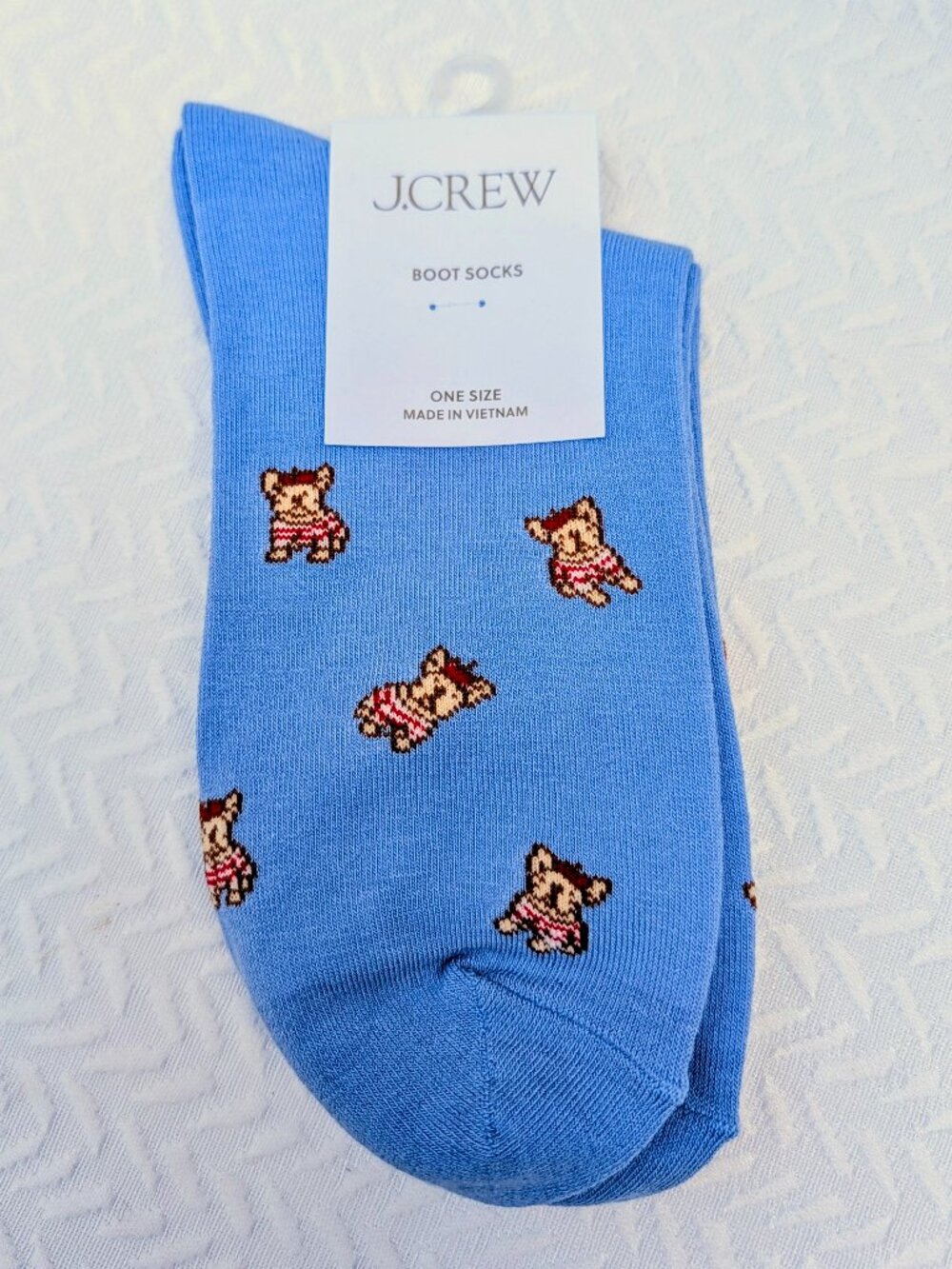 J.Crew French Bulldog Boot Socks - Blue Dog Pattern One Size - NWT